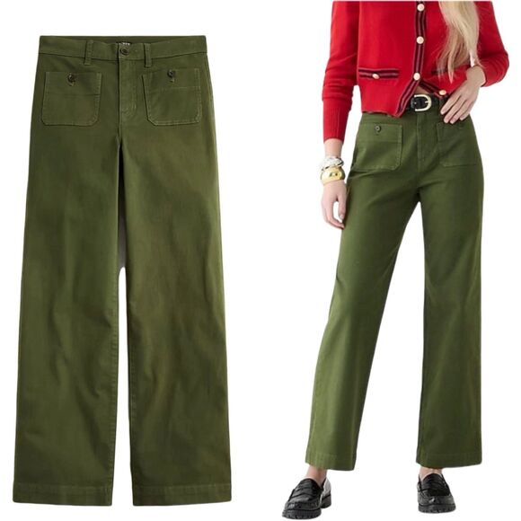 NEW J.Crew Sailor Slim Wide-leg Chino Pant 24 Green Stretch High Rise BY637 - Picture 1 of 10